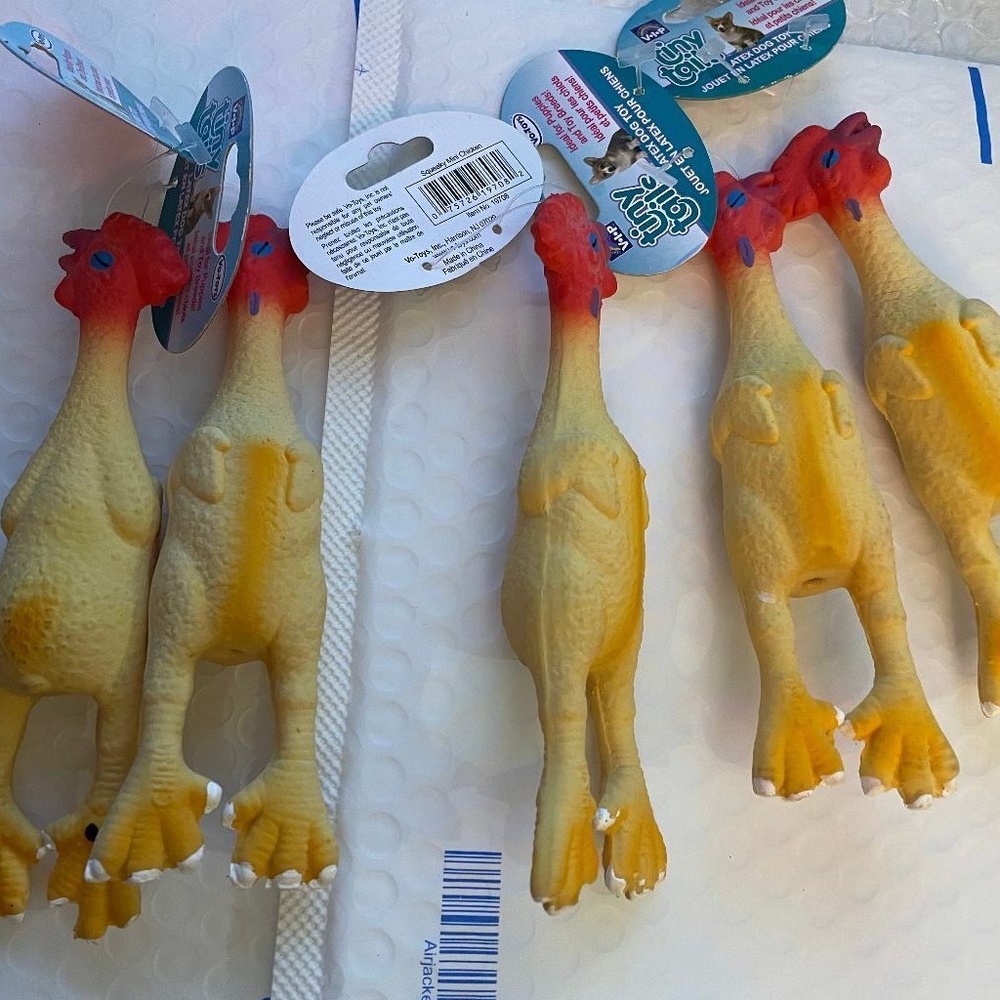 LOT OF 5 Vo-Toys Latex chicken dog toy 4" petite thin xs mini Votoys Xpet